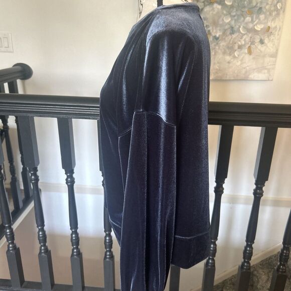 Madewell Metallic Blue Velvet Velour Balloon Sleeve Top size Med - Picture 2 of 4